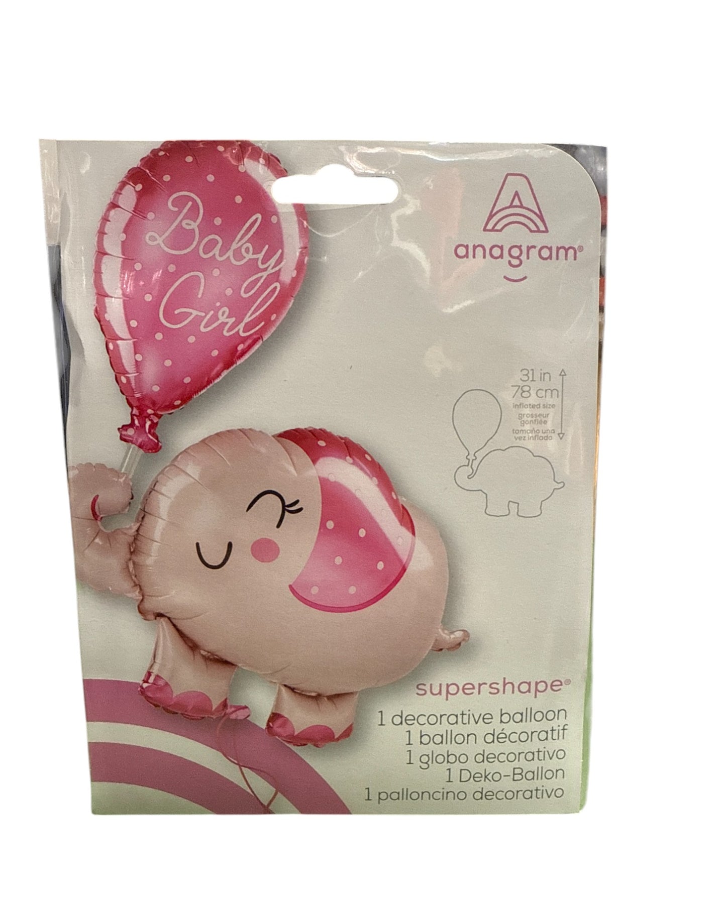 Palloncini Foil | Elefante con Palloncino Baby Girl | Rosa | 31 Pollici | 1 Pz