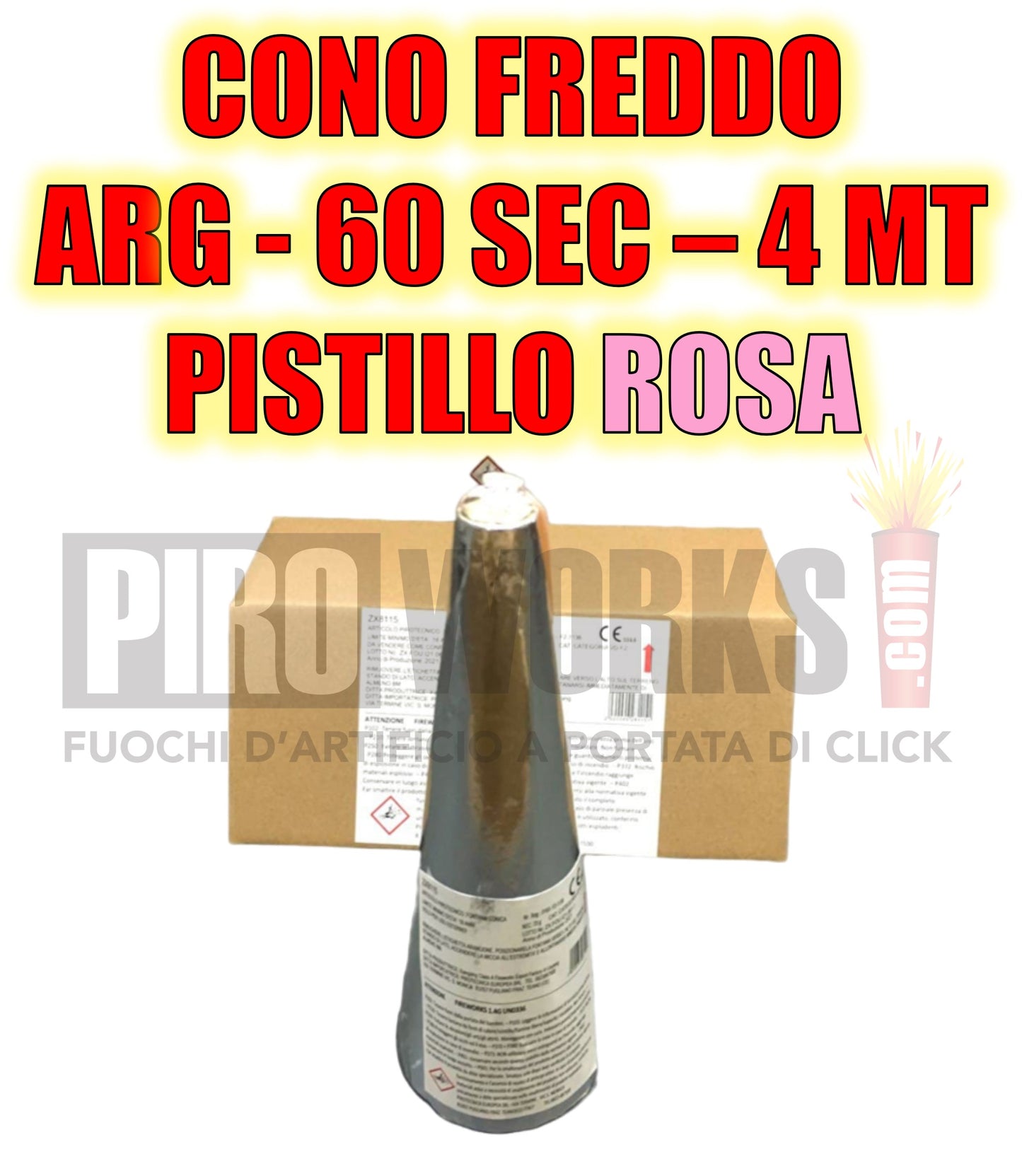 Effetti Freddi | Cono Argento | 60 Secondi | Altezza 4 Metri | Pistillo Rosa | 1 Pezzo