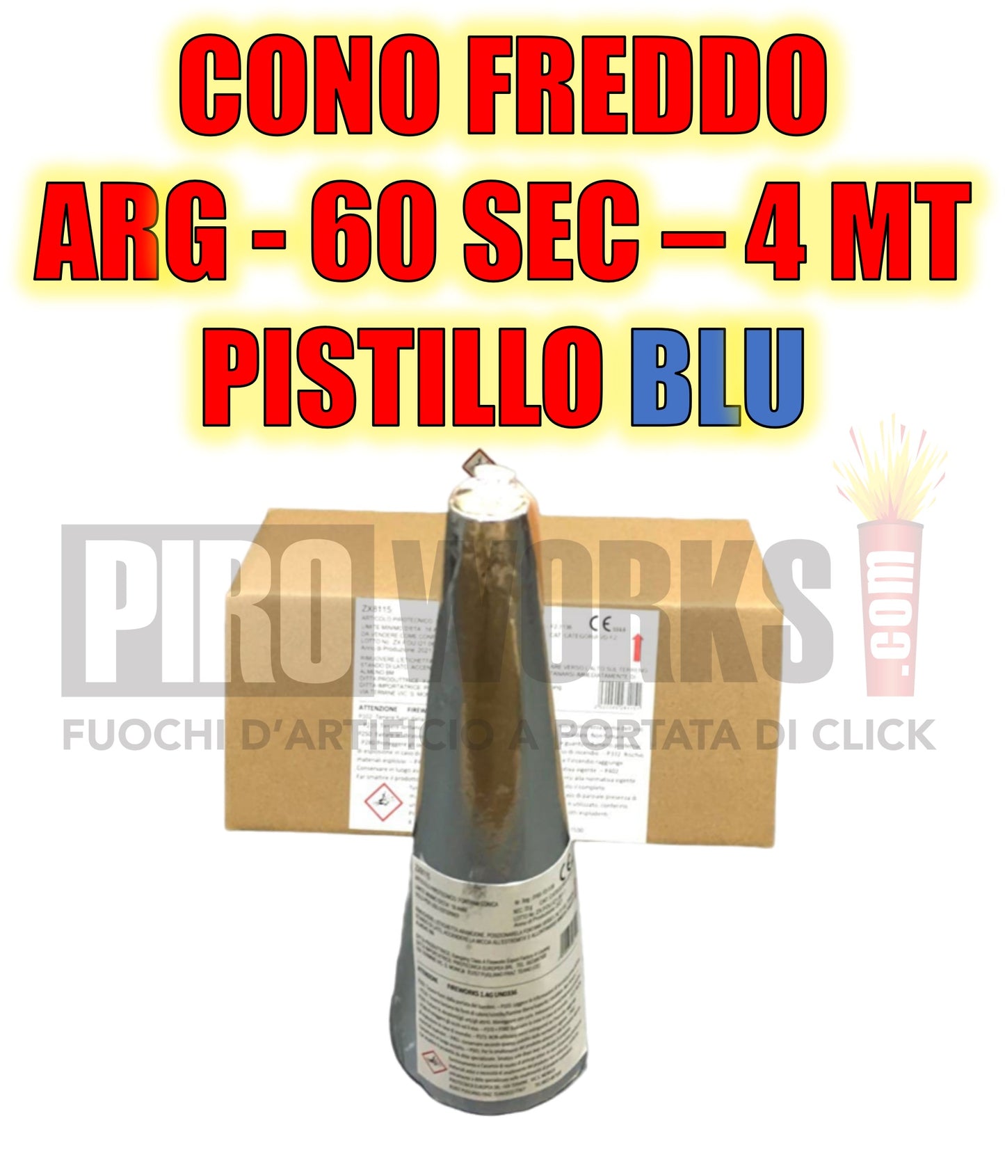 Effetti Freddi | Cono Argento | 60 Secondi | Altezza 4 Metri | Pistillo Blu | 1 Pezzo