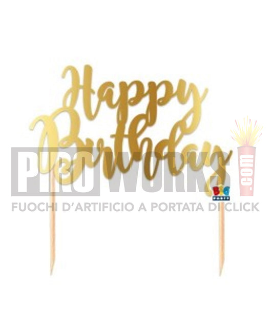 Cake Topper | Happy Birthday | 20cm | Oro