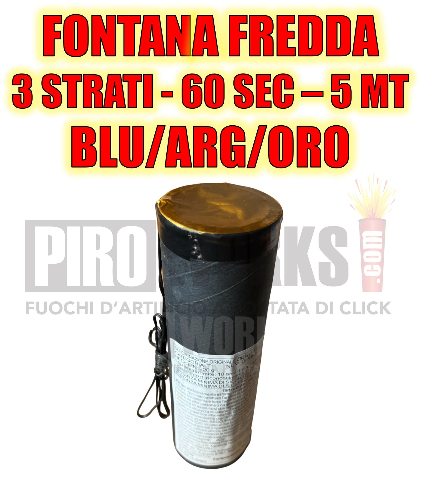 Effetti Freddi | Fontana Tre Strati Blu-Argento-Oro | 60 Sec Altezza 5 Metri Con Accenditore | 1 Pezzo