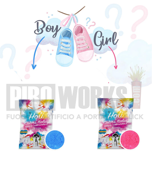 Baby Shower | Boy or Girl | Sacchetto 80gr Holi Colors | Polvere Celeste o Rosa
