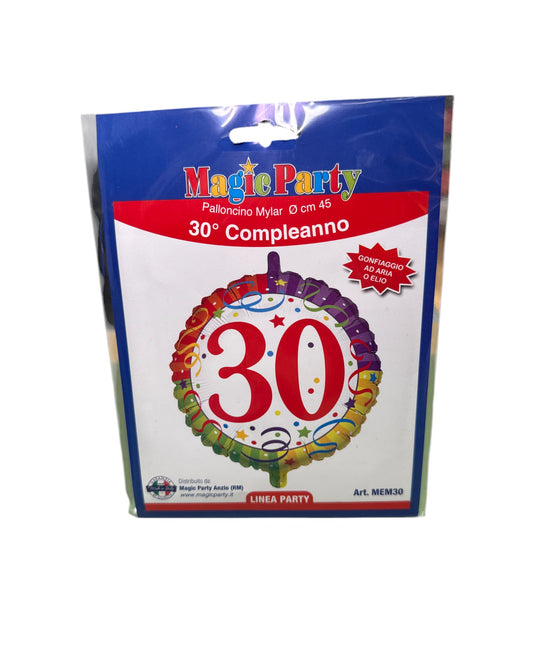 Palloncini Foil | Compleanno 30 Stelle Filanti | Multicolor | 18 Pollici | 1 Pz