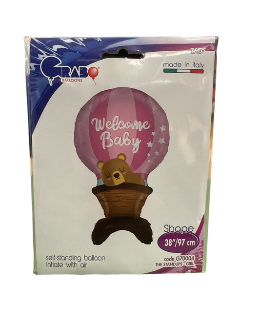 Palloncini Foil | Mongolfiera Welcome Baby | Rosa | 38 Pollici | 1 Pz