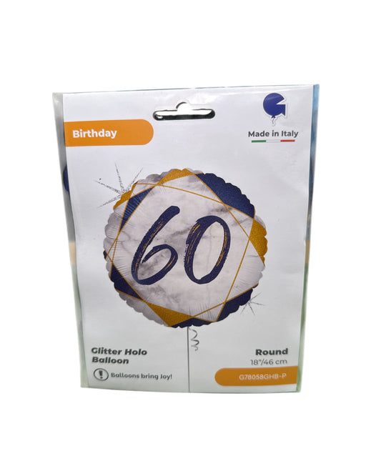 Palloncini Foil | Compleanno 60 Marmo | Blu/Oro | 18 Pollici | 1 Pz