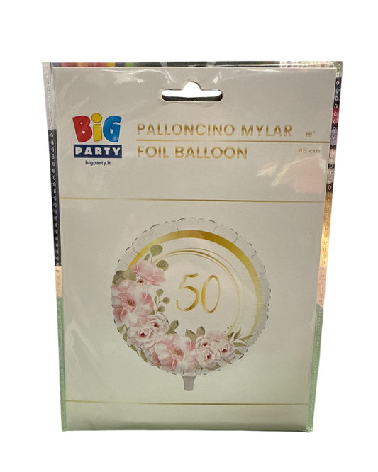 Palloncini Foil | 50 Anni Anniversario Fiori | 18 Pollici | 1 Pz