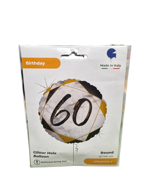 Palloncini Foil | Compleanno 60 Marmo | Nero/Oro | 18 Pollici | 1 Pz