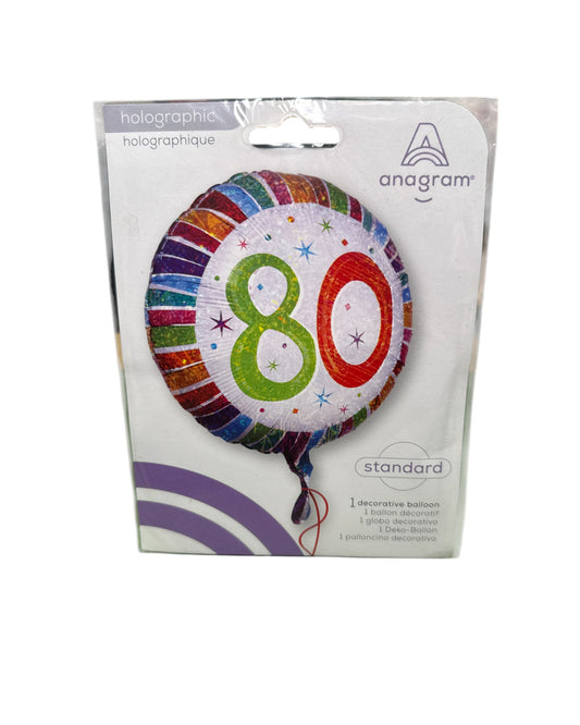 Palloncini Foil | Compleanno 80 Holographique | Multicolor | 18 Pollici | 1 Pz