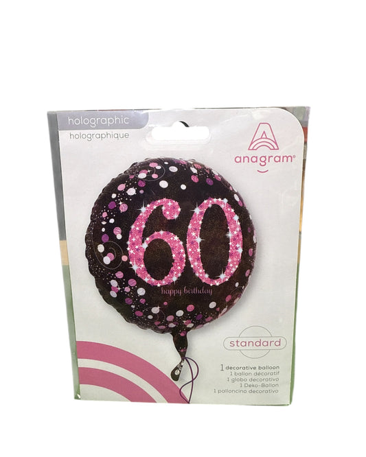 Palloncini Foil | Compleanno 60 Happy Birthday | Nero/Fuxia | 18 Pollici | 1 Pz
