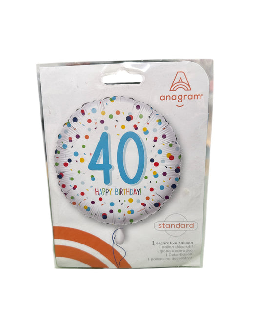 Palloncini Foil | Compleanno 40 Pois | Multicolor | 18 Pollici | 1 Pz
