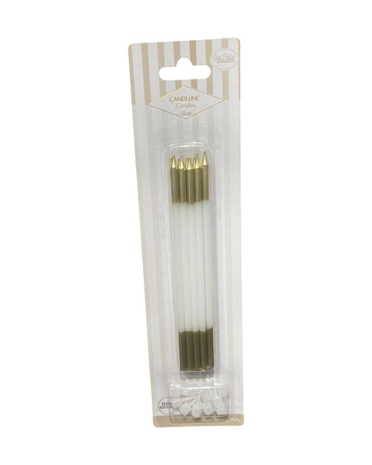 Candeline Lunghe | Oro/Bianco | 16 Cm | 10Pz