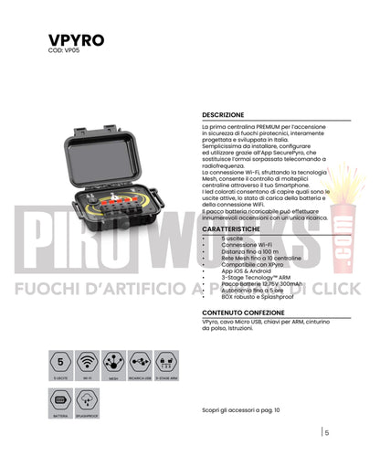 Centralina | SecurePyro | VPyro | 5 Uscite | Distanza fino a 100 Metri