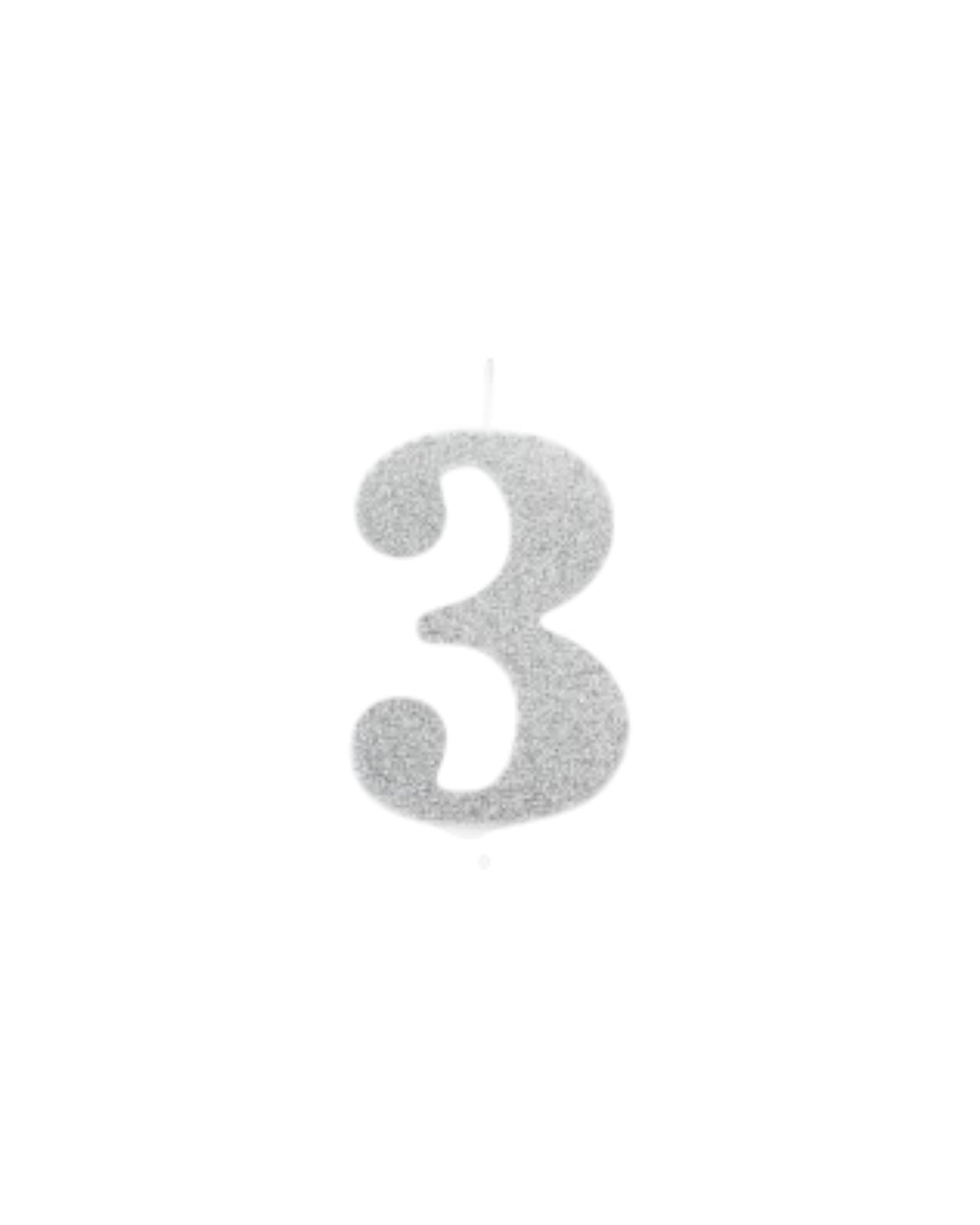 Candeline Numerali | 0-9 | Bio Glitter | Silver | 10 Cm