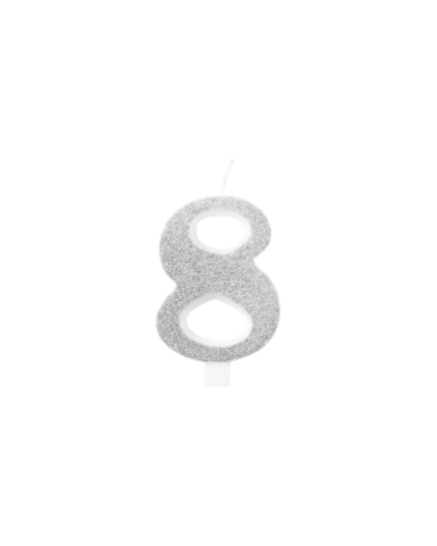 Candeline Numerali | 0-9 | Bio Glitter | Silver | 10 Cm