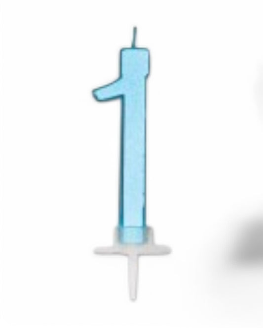 Candeline Numerali | 0-9 | Italic | Celeste Metal | 10 Cm