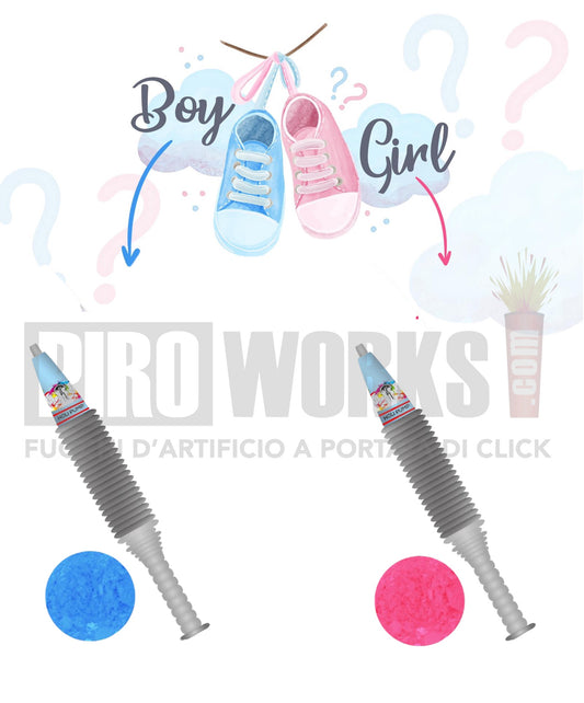Baby Shower | Boy or Girl | Holi Pump Shooter | Polvere Celeste o Rosa